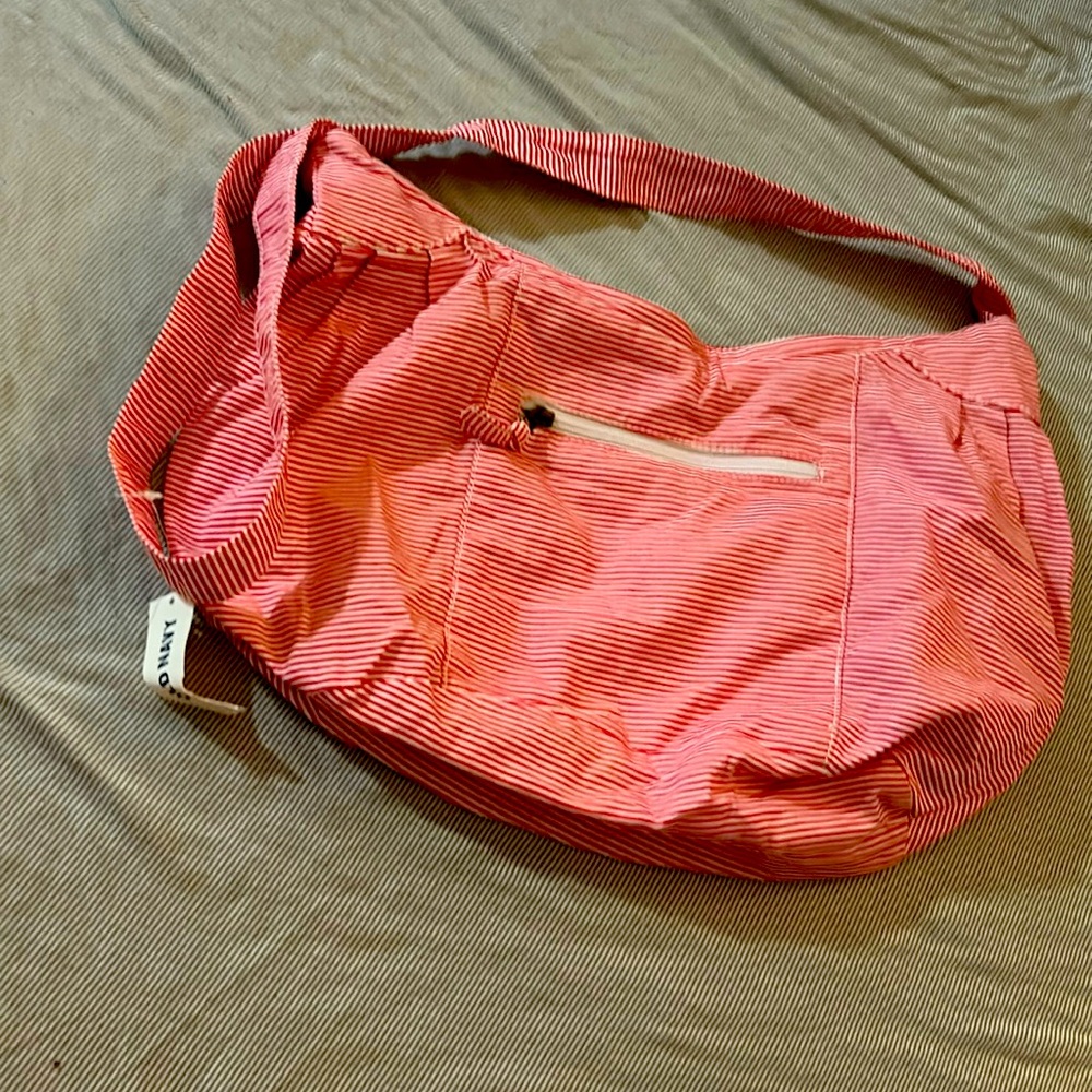 Red & white (small)pinstripe shoulder bag.